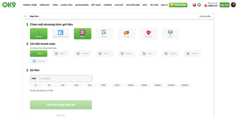 Nạp tiền vào tài khoản OK9 với 5 phương thức an toàn